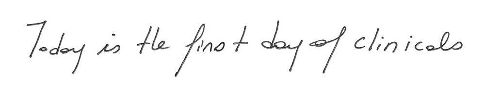 A notecard in Jim's handwriting that says, "Today is the first day of clinical trials."